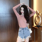 fbi agent costume 2024 Early Spring Women's Fashion Long-Sleeved T-shirt Female Korean Style Student Top Bottoming Female Shop