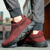 Hnzxzm Fashion Red Breathable Slip On Sneakers Men Espadrilles Ultralight Non Slip Comfort Men Socks Shoes Knitting Mesh Socks Sneakers