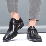 Hnzxzm Men's Fashion Vintage Buckle Derby Shoes Men Leather Dress Shoes Wedding Party Shoes Mens Business Office Oxfords Slip-On Flats