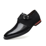 Hnzxzm Men's Fashion Splicing Buckle Derby Shoes Men Leather Dress Shoes Wedding Party Shoes Mens Business Office Oxfords Slip-On Flats