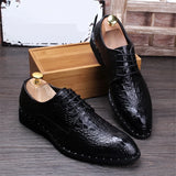 Hnzxzm Fashion Men's Crocodile Grain Leather Dress Shoes Man Casual Pointed Toe Oxfords Mens Lace-Up Business Office Oxford Shoe