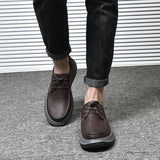 Hnzxzm Men Casual Shoes Spring Summer Mens Breathable Soft-Soled Genuine Leather Shoes Male Lace-up Flats Fashion Business Shoes