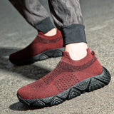 Hnzxzm Fashion Red Breathable Slip On Sneakers Men Espadrilles Ultralight Non Slip Comfort Men Socks Shoes Knitting Mesh Socks Sneakers