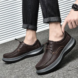 Hnzxzm Men Casual Shoes Spring Summer Mens Breathable Soft-Soled Genuine Leather Shoes Male Lace-up Flats Fashion Business Shoes