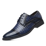 Hnzxzm Men's Splicing Brogue Shoes Woven Grain Leather Dress Shoes Men Lace-Up Wedding Party Shoes Mens Business Office Oxfords Flats