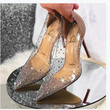 Hnzxzm 2024 Spring Office Ladies Sexy Pumps Woman PVC Transparent Thin High Heels Crystal Diamond Light Pointed Toe for Women's Shoes