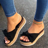 Hnzxzm Slippers Women Summer Sandals Mid Heels Sandals Plus Size Wedges Shoes Woman Bowties Slippers Sandalias Mujer Sapato Feminino