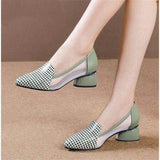 Hnzxzm Women Cute Sweet High Quality Green Slip on Heel Pumps for Party Ladies Casual Comfort Shoes