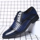 Hnzxzm Men's Splicing Brogue Shoes Woven Grain Leather Dress Shoes Men Lace-Up Wedding Party Shoes Mens Business Office Oxfords Flats