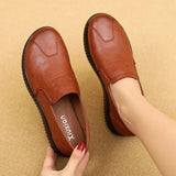 Hnzxzm Flats Shoes Soft Sole Loafers Round Toe ShoesNew Spring and Autumn Flat Sole Non slip Female Casual Leather Shoes