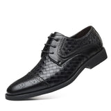 Hnzxzm Men's Splicing Brogue Shoes Woven Grain Leather Dress Shoes Men Lace-Up Wedding Party Shoes Mens Business Office Oxfords Flats