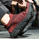 Hnzxzm Fashion Red Breathable Slip On Sneakers Men Espadrilles Ultralight Non Slip Comfort Men Socks Shoes Knitting Mesh Socks Sneakers