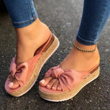 Hnzxzm Slippers Women Summer Sandals Mid Heels Sandals Plus Size Wedges Shoes Woman Bowties Slippers Sandalias Mujer Sapato Feminino