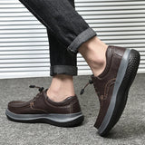 Hnzxzm Men Casual Shoes Spring Summer Mens Breathable Soft-Soled Genuine Leather Shoes Male Lace-up Flats Fashion Business Shoes