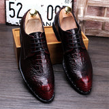 Hnzxzm Fashion Men's Crocodile Grain Leather Dress Shoes Man Casual Pointed Toe Oxfords Mens Lace-Up Business Office Oxford Shoe