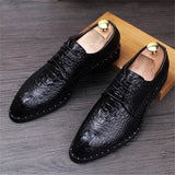 Hnzxzm Men's Crocodile Dress Leather Shoes Lace-Up Wedding Party Shoes Mens Business Office Oxfords Flats Plus Size Men Fashion