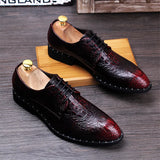 Hnzxzm Fashion Men's Crocodile Grain Leather Dress Shoes Man Casual Pointed Toe Oxfords Mens Lace-Up Business Office Oxford Shoe