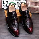 Hnzxzm Men's Crocodile Dress Leather Shoes Lace-Up Wedding Party Shoes Mens Business Office Oxfords Flats Plus Size Men Fashion