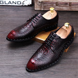 Hnzxzm Men's Crocodile Dress Leather Shoes Lace-Up Wedding Party Shoes Mens Business Office Oxfords Flats Plus Size Men Fashion