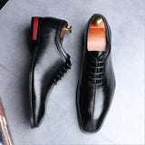 Hnzxzm Men Leather Dress Business Office Derby Shoes Mens Wedding Party Oxfords Shoes Men's Fashion Square Toe Lace-Up Flats