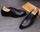 Hnzxzm Fashion Men's Crocodile Grain Leather Dress Shoes Man Casual Pointed Toe Oxfords Mens Lace-Up Business Office Oxford Shoe