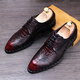 Hnzxzm Men's Crocodile Dress Leather Shoes Lace-Up Wedding Party Shoes Mens Business Office Oxfords Flats Plus Size Men Fashion