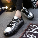 Hnzxzm Hot Sale Silver Mirror Shoes Men Casual Shoes Luxury Hip Hop Bar Streetwear Glossy Mirrors Sneakers Men Flats