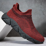 Hnzxzm Fashion Red Breathable Slip On Sneakers Men Espadrilles Ultralight Non Slip Comfort Men Socks Shoes Knitting Mesh Socks Sneakers