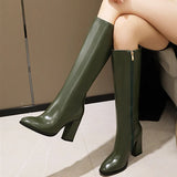 Hnzxzm Elegant Knee High Boots Women 2024 Autumn Winter Women's High Boots Zipper Heels White Green Long Shoes Ladies Large Size 48