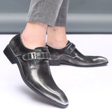 Hnzxzm Men's Fashion Vintage Buckle Derby Shoes Men Leather Dress Shoes Wedding Party Shoes Mens Business Office Oxfords Slip-On Flats