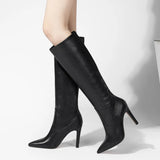 Hnzxzm Western Knee High Boots Women Fashion Pointed Toe High Heels Ladies Party Shoes Women's Winter Long Boot Leather Elegant Autumn