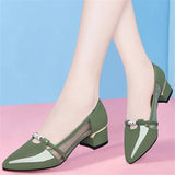 Hnzxzm Women Cute Sweet High Quality Green Slip on Heel Pumps for Party Ladies Casual Comfort Shoes