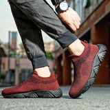 Hnzxzm Fashion Red Breathable Slip On Sneakers Men Espadrilles Ultralight Non Slip Comfort Men Socks Shoes Knitting Mesh Socks Sneakers