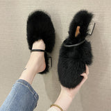 Hnzxzm Comfortable Soft Fur Mules Slippers Women Autumn Winter Square Heels Warm Plush Slippers Woman High Heel Faux Fur Slides