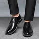 Hnzxzm Men Oxfords Shoes British Black Blue Shoes Leather Handmade Comfortable Formal Dress Men Flats Lace-Up Bullock Business Shoes