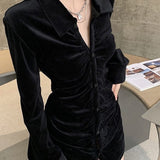 Hnzxzm y2k outfits Black Gold Velvet Shirt for Women Autumn and Winter 2024 Fashionable Fashionable French Long Sleeve Slim Top