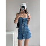 dress to impress outfits Style Ins Retro Denim Dress Women's Summer Slimming Suspender Skirt Sexy Tight Waist Suspender Hip Skirt Fashion