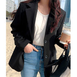 Hnzxzm black fur boots outfit Suit Jacket for Women 2024 Autumn Loose Slimming Mid-Length Top Casual Fashion Xiaoxi Clothing for Women