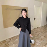 autumn outfit Korean Style Elegant Waist Slimming Lace Shirt Women's Autumn Single-Breasted Irregular Long Sleeve