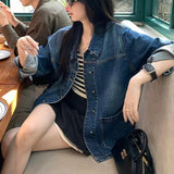 clothes Retro Denim Coat for Women 2024 Autumn and Winter Simple Casual Loose Lapel Profile Stacked Top