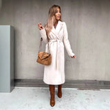 trending fall outfits 2024 Spring and Autumn Woolen Coat Simple Fashion V-neck Lace-up Long Coat for Women