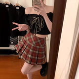 fall outfits 2024 Retro American-Style Red Plaid Pleated Skirt Spring and Summer Hot Girl JK Skirt Preppy Style A- line Skirt