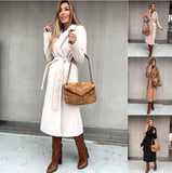 trending fall outfits 2024 Spring and Autumn Woolen Coat Simple Fashion V-neck Lace-up Long Coat for Women