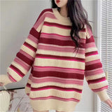 panther halloween costume Gentle Style Soft Glutinous Striped Jacquard Pullover Women's 24 Autumn and Winter Retro Loose Sweater Lazy Style Top