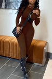 tailgate outfit black women Autumn Solid Color Slim Jumpsuit