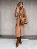 trending fall outfits 2024 Spring and Autumn Woolen Coat Simple Fashion V-neck Lace-up Long Coat for Women