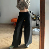 Hnzxzm curvy casual outfits Black V-Shaped Low Waist Casual Suit Pants Women 2024 Autumn and Winter Pants Leg Pleated Slimming Loose Wide Leg Pants