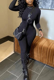 tailgate outfit black women Autumn Solid Color Slim Jumpsuit