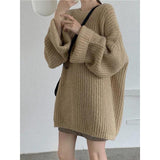 dress to impress outfits Retro Hong Kong Style Pullover Thick Line Sweater Women's Mid-Length Solid Color Loose Lazy Style Knitted Top Coat Fashion