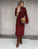 trending fall outfits 2024 Spring and Autumn Woolen Coat Simple Fashion V-neck Lace-up Long Coat for Women